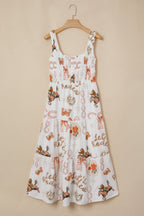 White Western Horseshoe Print U-Neck Sleeveless Midi Dress