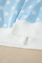 Polka Dot Print Color Block Trim Mock Neck Short Set