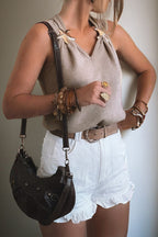 Grey Morn Metal Star Detail V Neck Sweater Knit Tank Top