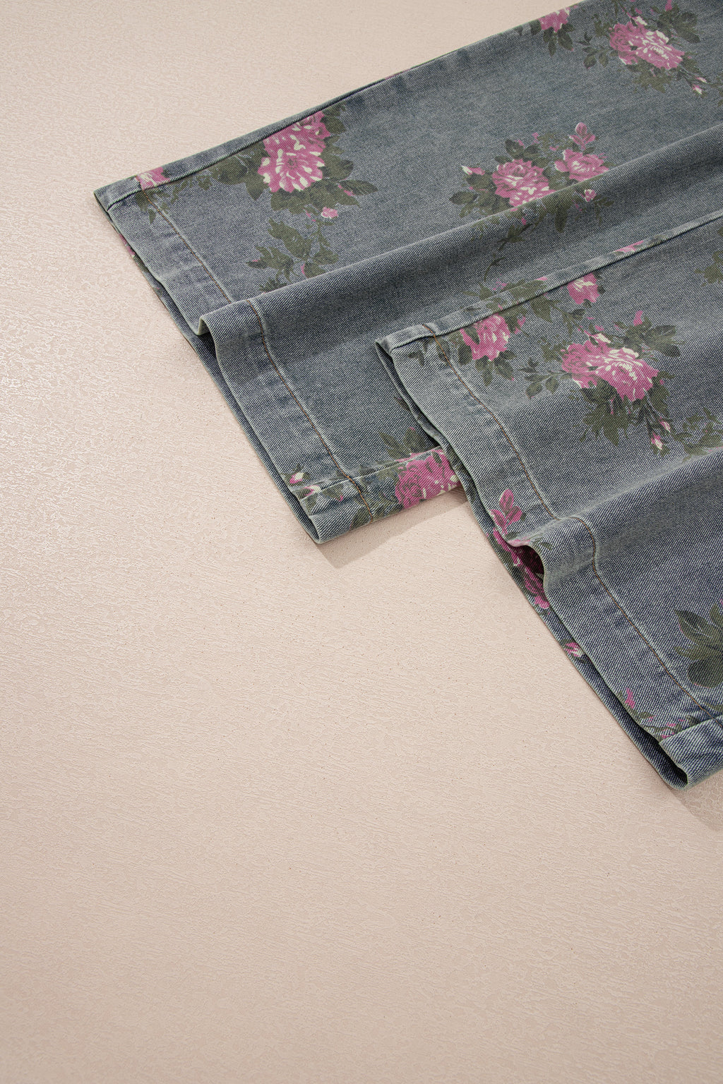 Floral Print Pleated High Waist Wide Leg Denim Jumpsuit