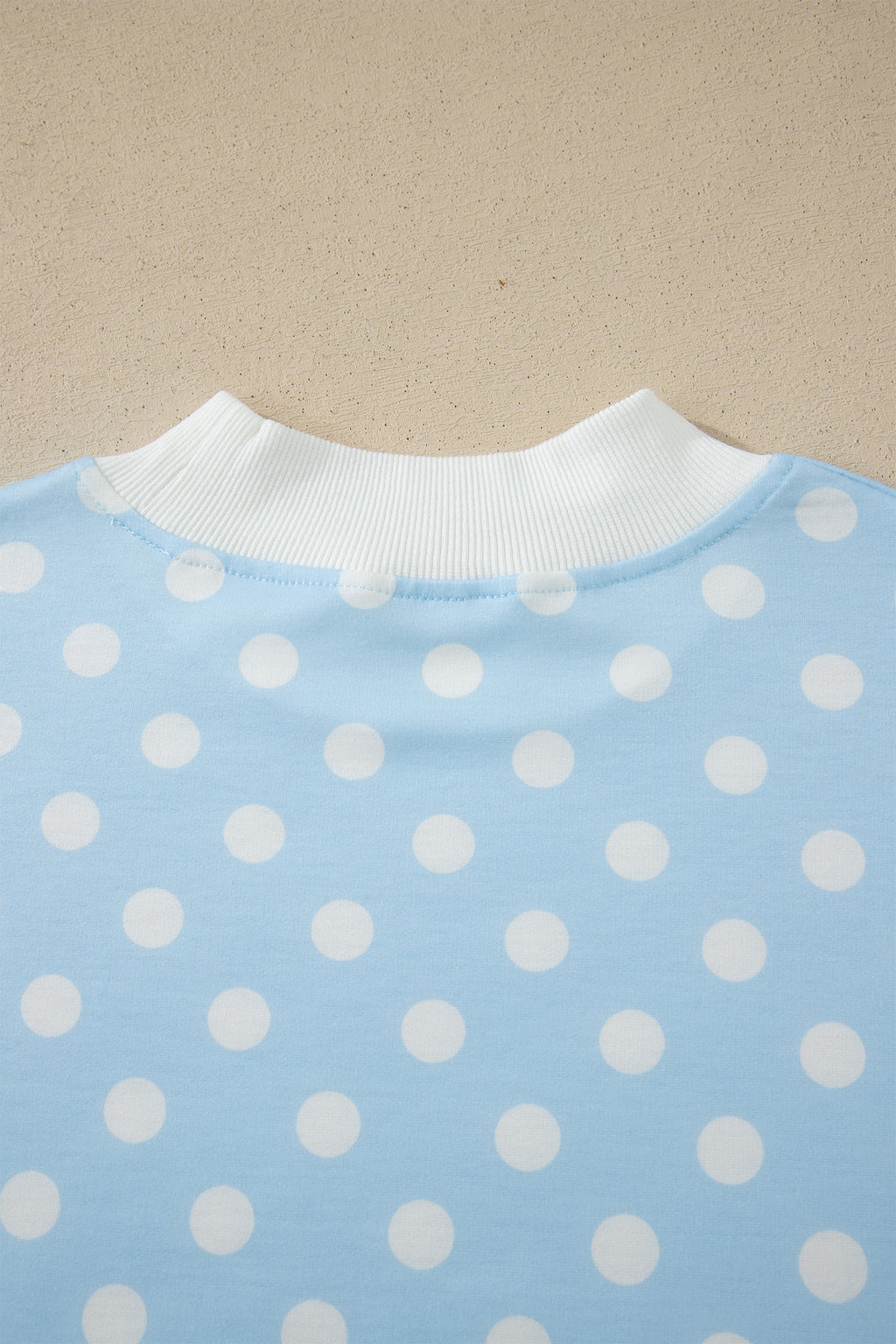 Polka Dot Print Color Block Trim Mock Neck Short Set