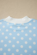 Polka Dot Print Color Block Trim Mock Neck Short Set