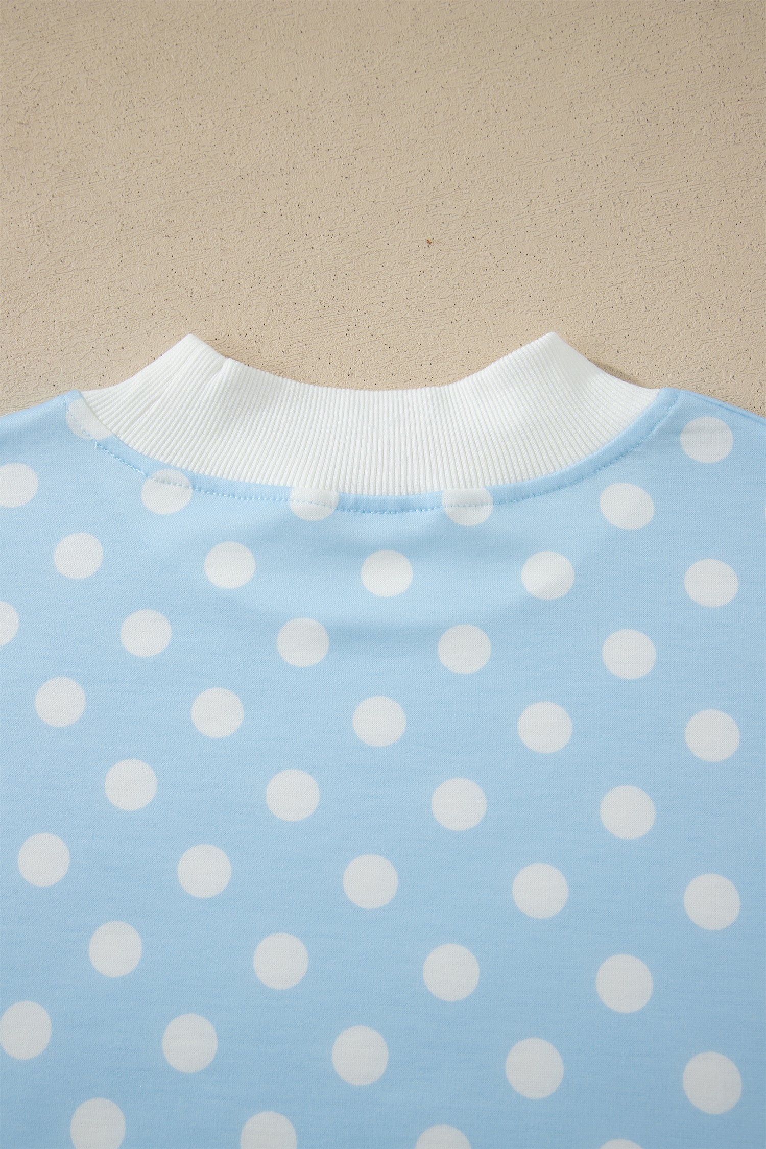 Polka Dot Print Color Block Trim Mock Neck Short Set