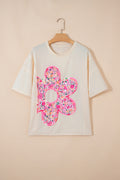 Jet Stream Floral Patched Raw Seam Big Flower Oversize Tee