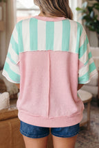 Striped Exposed Seam Ribbed Patchwork Oversized Tee