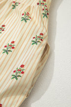 Apricot Striped Floral Print Contrast Detail Ruffle Hem Short Dress