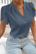 Silky Notched Neckline Petal Sleeve Blouse