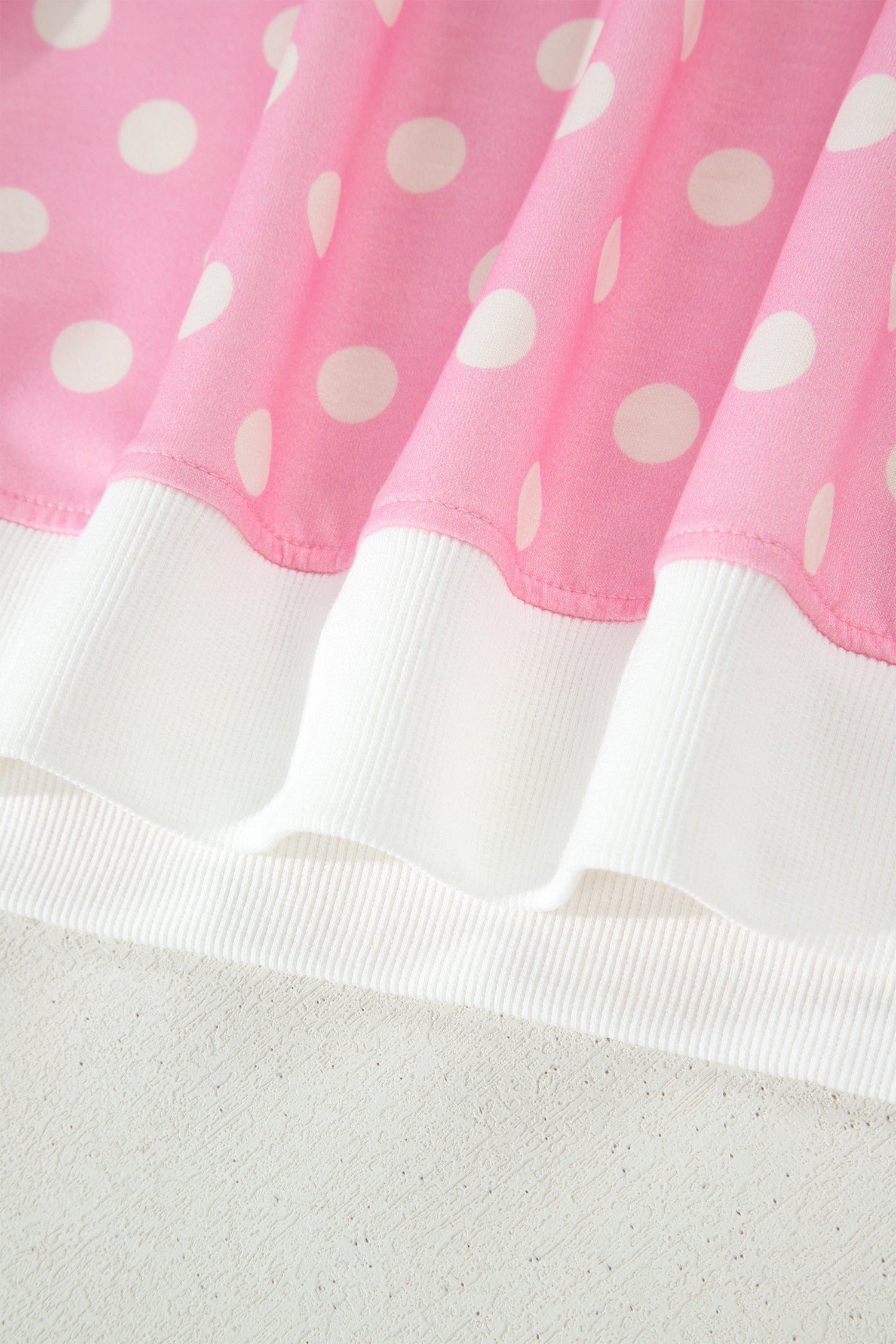 Polka Dot Print Color Block Trim Mock Neck Short Set