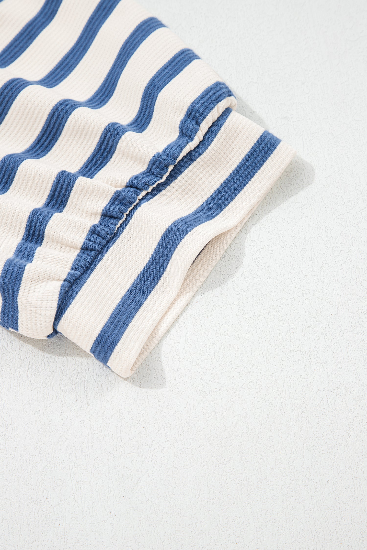 Striped Short Puff Sleeve Colour Block Polo Collar Blouse