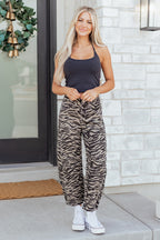 Gray Zebra Stripe Printed Wide Leg Jeans