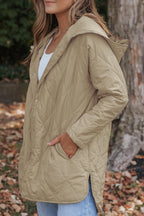 Beige Quilted Snap Button Hooded Coat