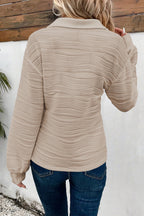 Solid Color Textured Zip V Neck Pullover Sweatshirt