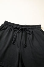 Contrast Leopard Bow Patched V Neck Loose Tee Drawstring Shorts 2pcs Outfit