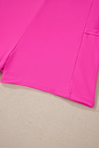 Rose Red Contrast Trim Neckline Active Shorts Attached One Piece Swim Dress