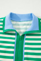 Textured Stripe Print Contrast Trim Zip Collar Sleeveless 2pcs Skort Set