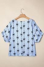 Bow Print Puff Short Sleeve Top