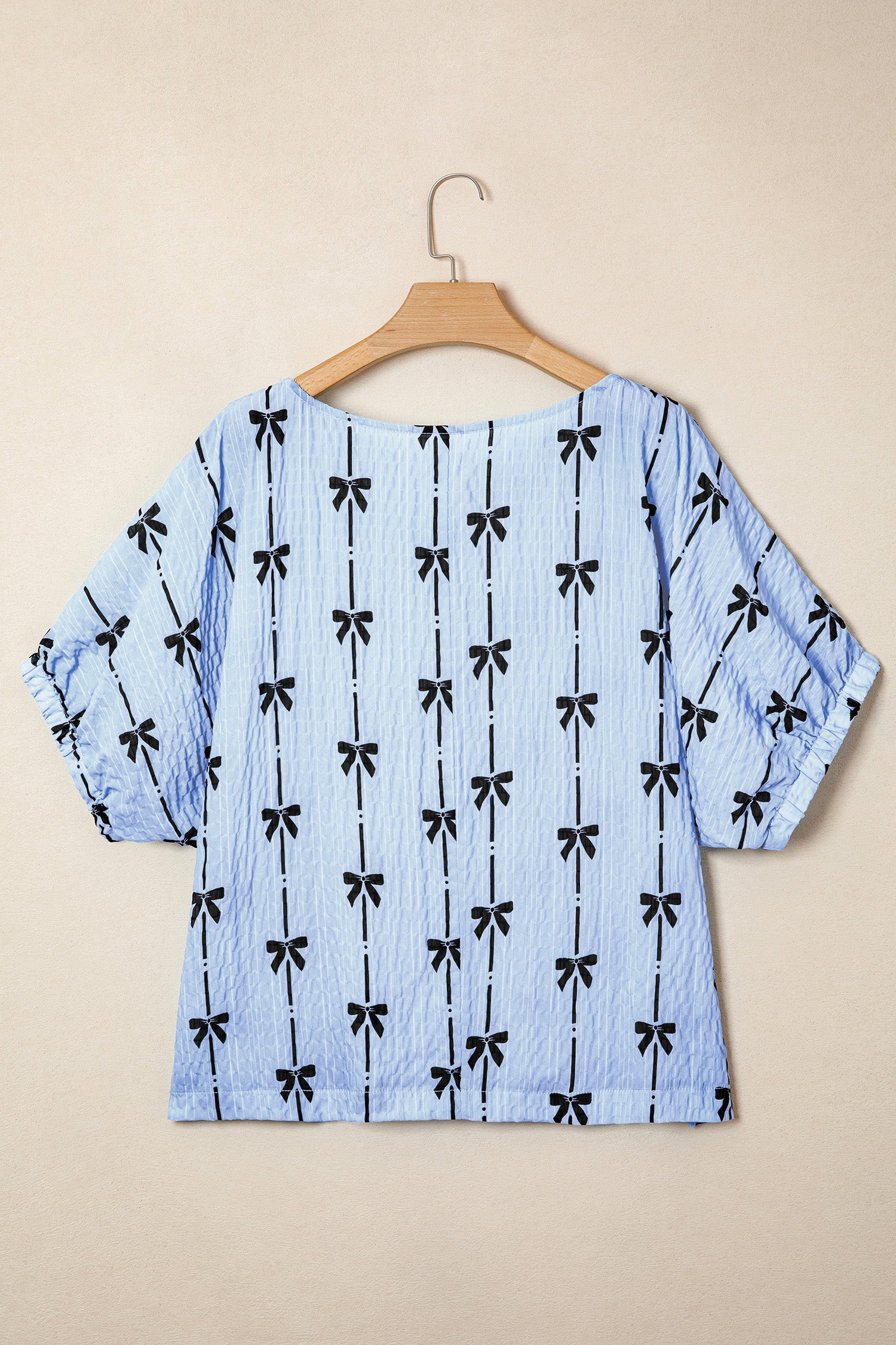 Bow Print Puff Short Sleeve Top