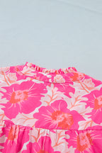 Pink Short Bubble Sleeve Summer Floral Blouse