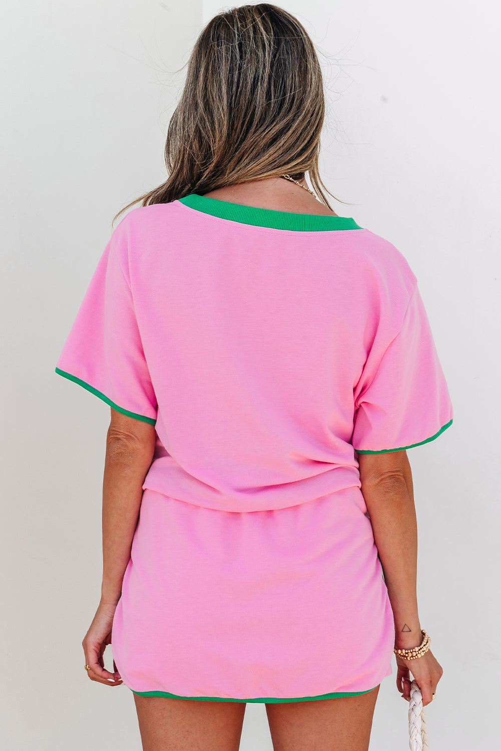 Color Block Edge Drop Shoulder T Shirt and Skort 2Pcs Set