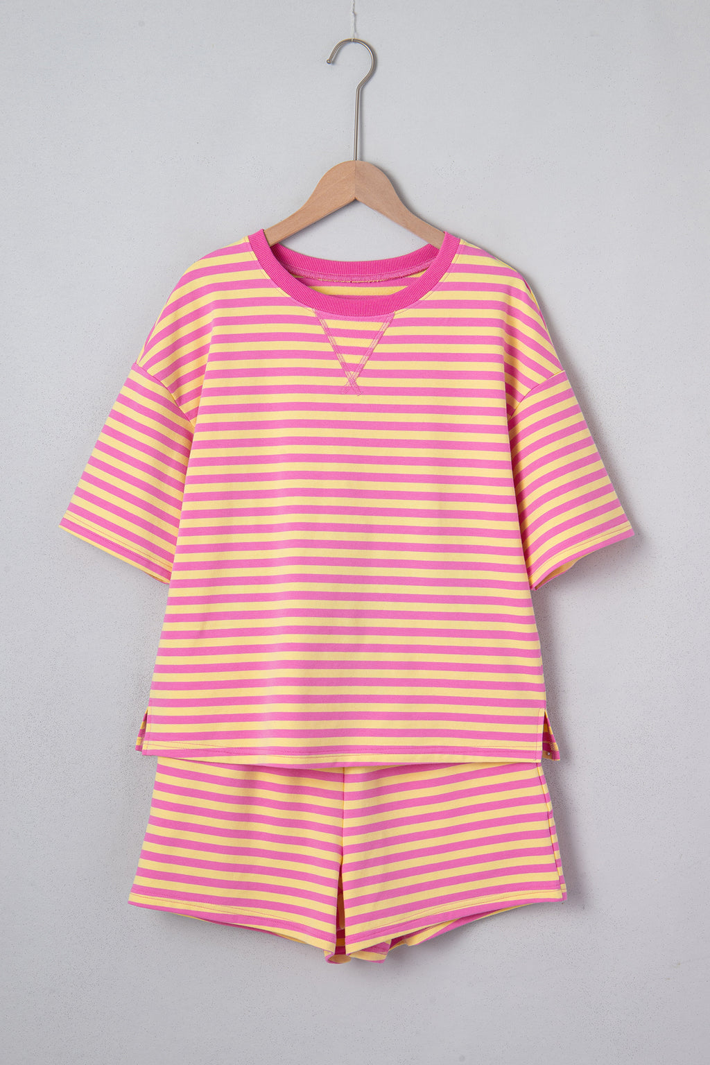 Striped Drop Shoulder Boxy Casual Terry Short Set