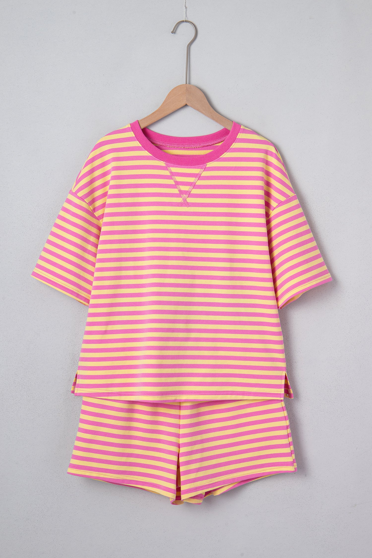 Striped Drop Shoulder Boxy Casual Terry Short Set