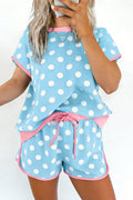 Polka Dot Contrast Edge Casual Short Set