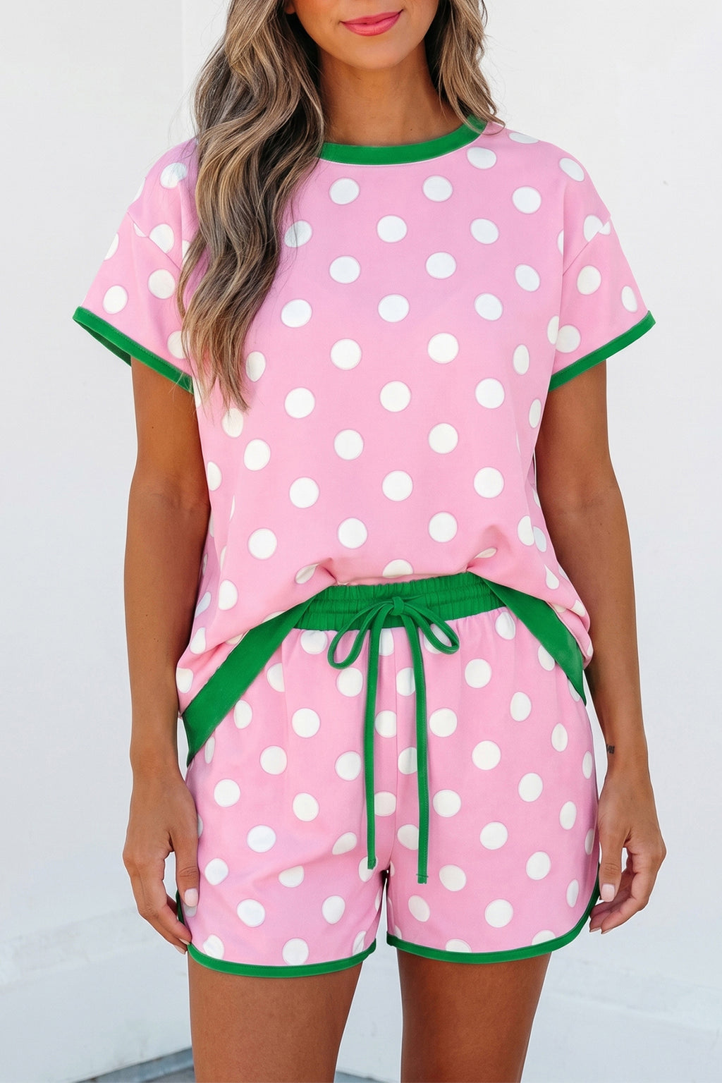 Polka Dot Contrast Edge Casual Short Set