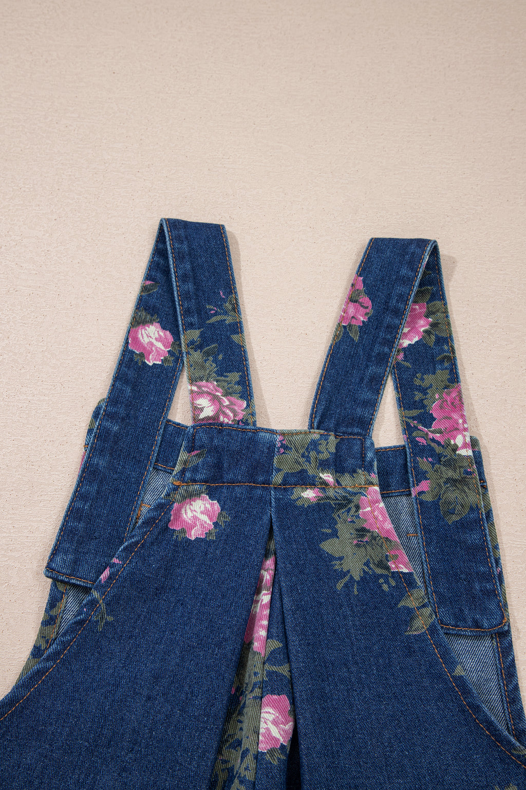 Floral Print Pleated High Waist Wide Leg Denim Jumpsuit