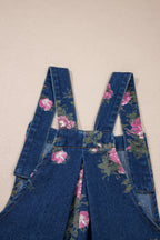 Floral Print Pleated High Waist Wide Leg Denim Jumpsuit