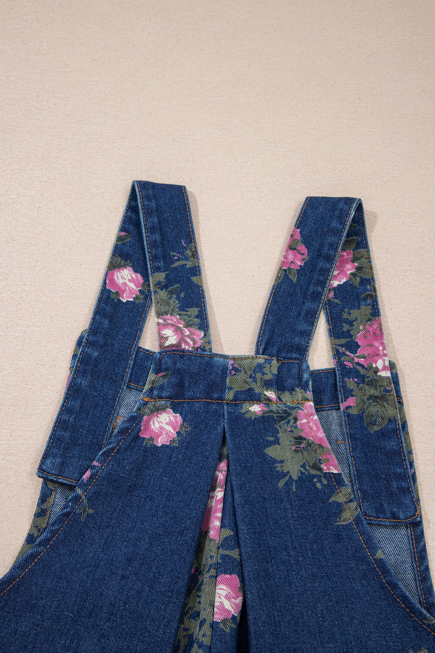 Floral Print Pleated High Waist Wide Leg Denim Jumpsuit