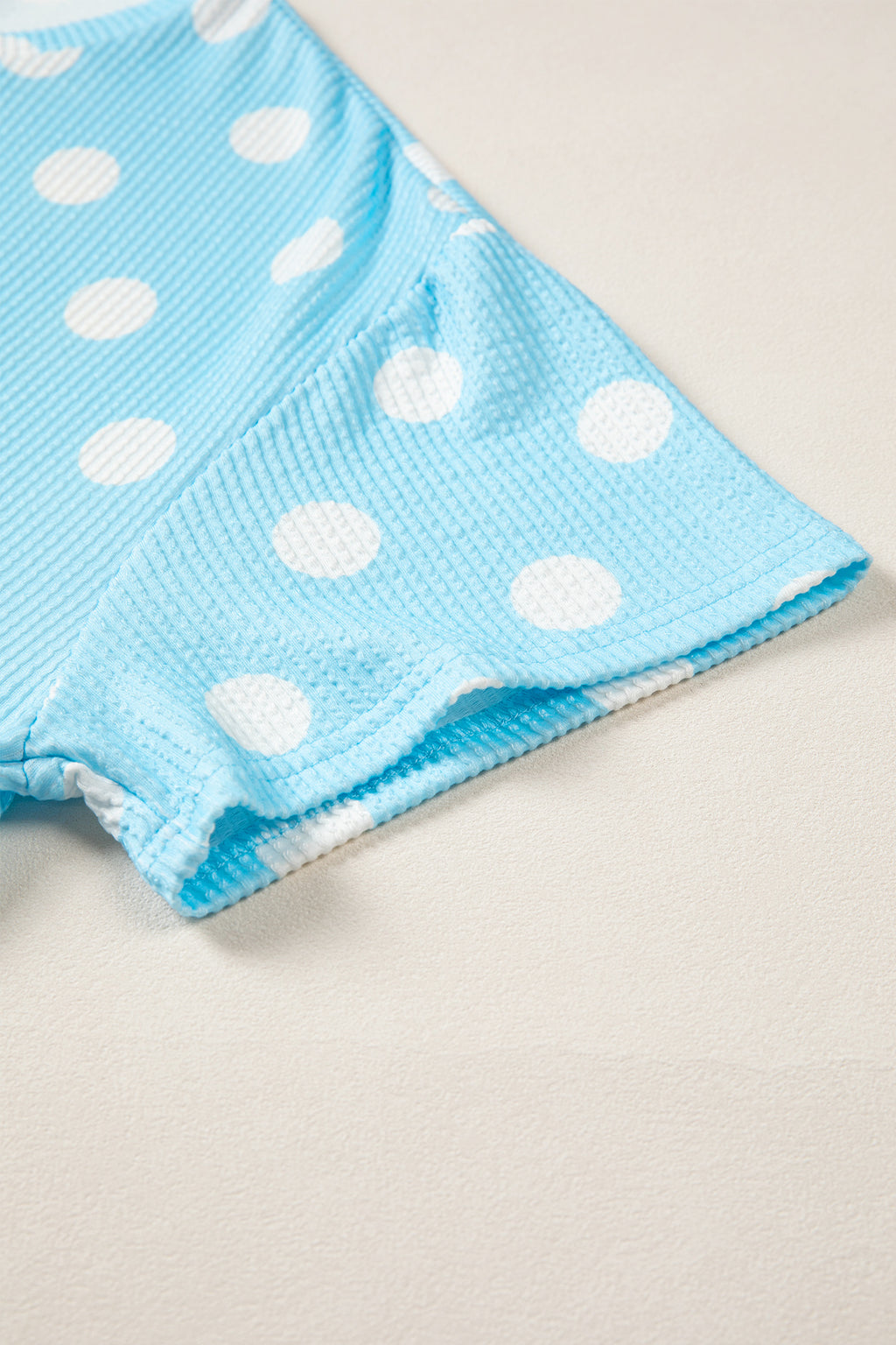 Polka Dot Round Neck Drop Shoulder Patch Pocket Jacquard Texture Top