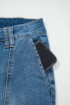 Sail Blue Exposed Stitching Straight Jeans