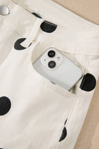 White Polka Dot Print Wide Leg Ankle-Length Jeans