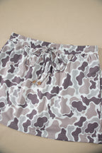 Abstract Camo Elastic Waist Drawstring Mini Skort