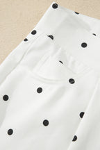 White Polka Dot Print Embroidered Scallop Hem Shorts