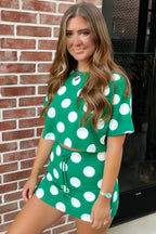 Green Polka Dot Print Cropped Tee Bodycon Skort 2pcs Set