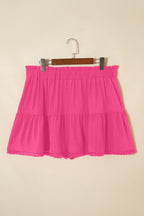 Plus Size Frilled Elastic Waist Lace Trim Boho Ruffled Shorts