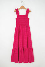 Red Plaid Square Neck Fit-and-flared Vacation Sundress