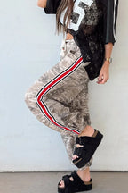 Camouflage Print Striped Side Panel Patchwork Drawstring Pants