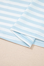Striped Contrast Neck Loose Tee and Drawstring Shorts Set