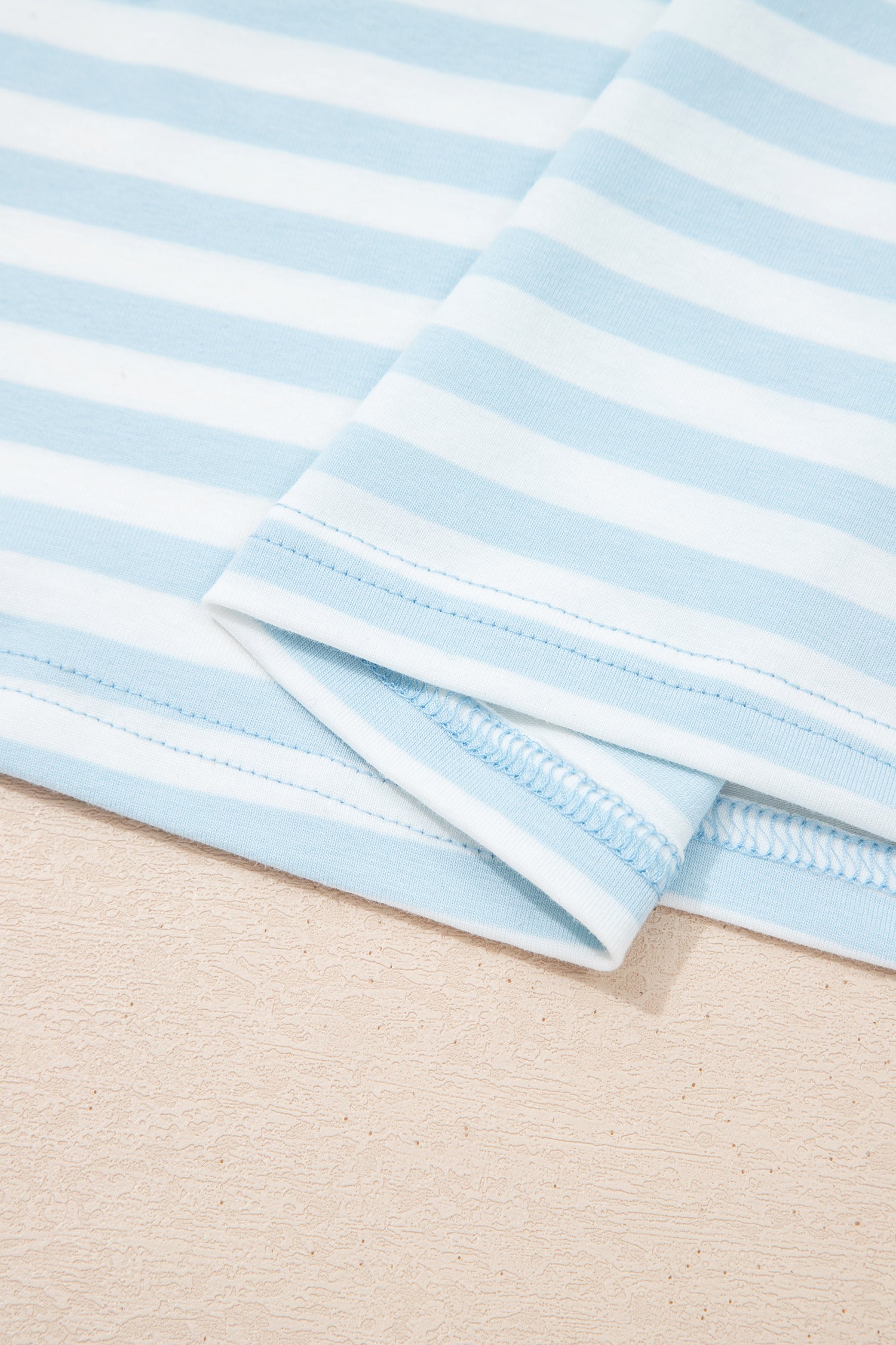 Striped Contrast Neck Loose Tee and Drawstring Shorts Set