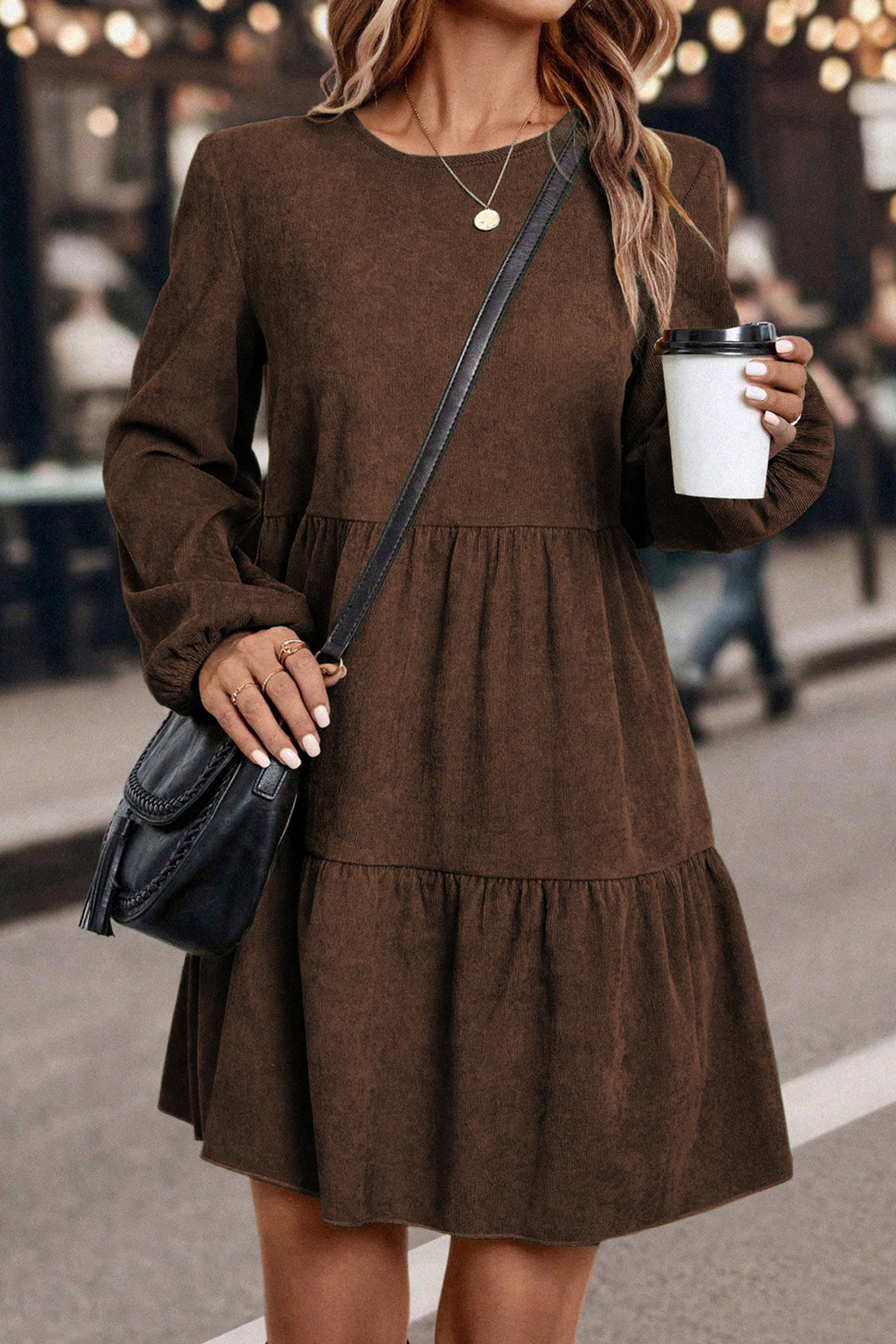Lantern Sleeve Tiered Mini Dress