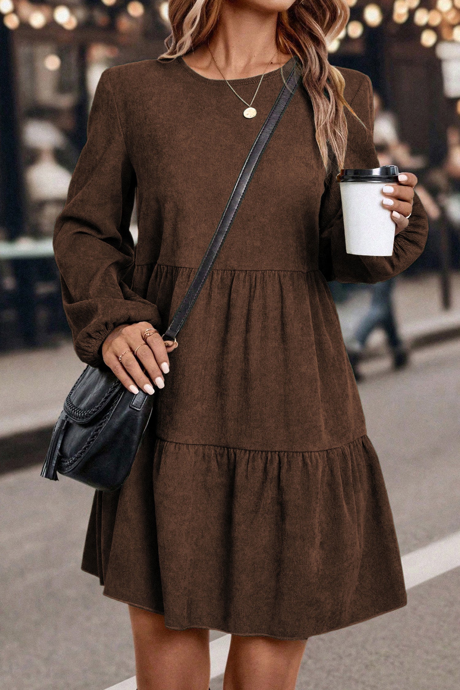 Lantern Sleeve Tiered Mini Dress
