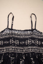 Black Spaghetti Straps Elastic Waist Loose Ethnic Print Jumpsuit