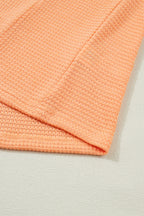Grapefruit Orange Waffle V Neck Short Sleeve Knit Top