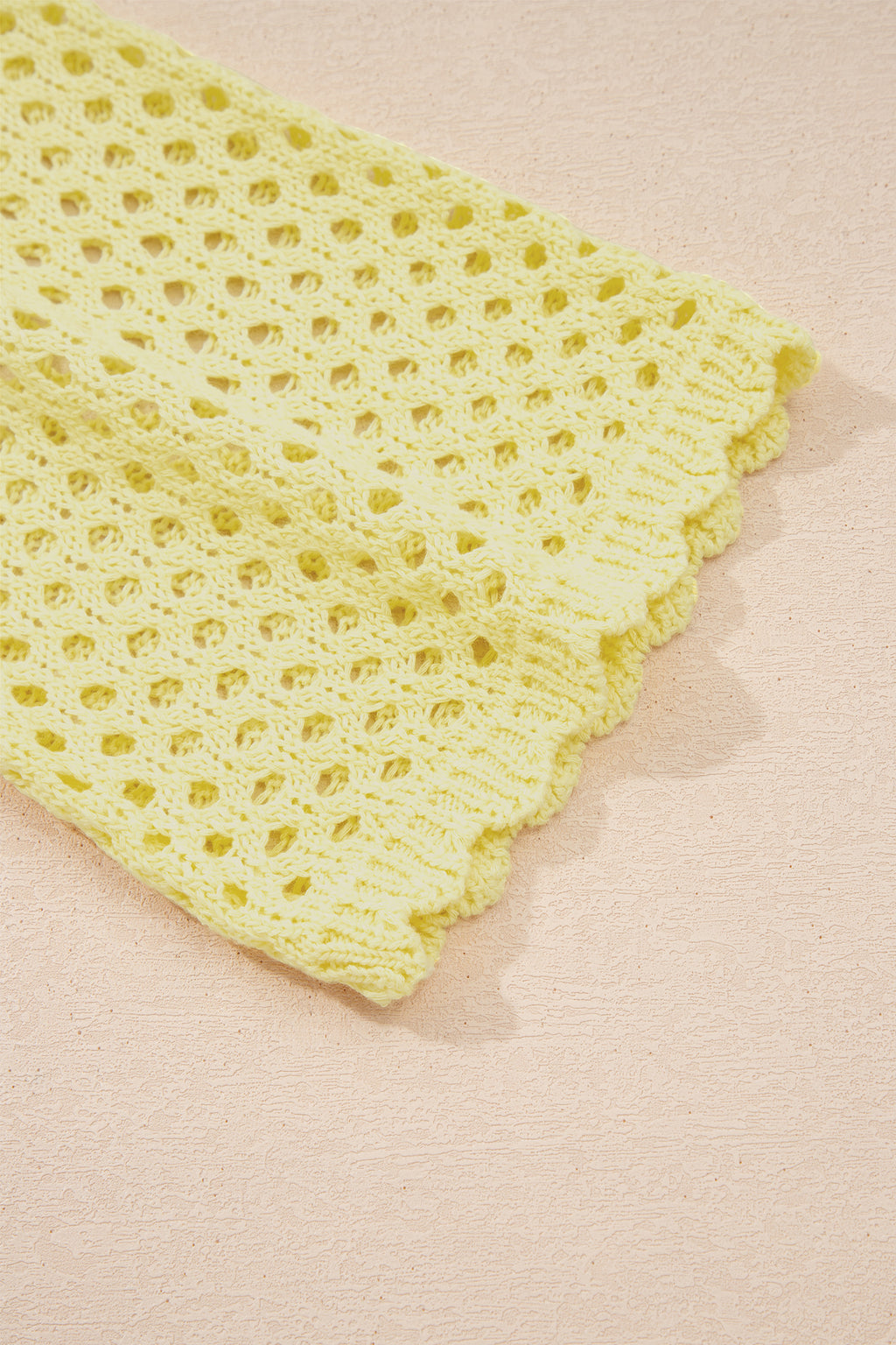 Scalloped Trim Hollow Out Knit Long Sleeve Top