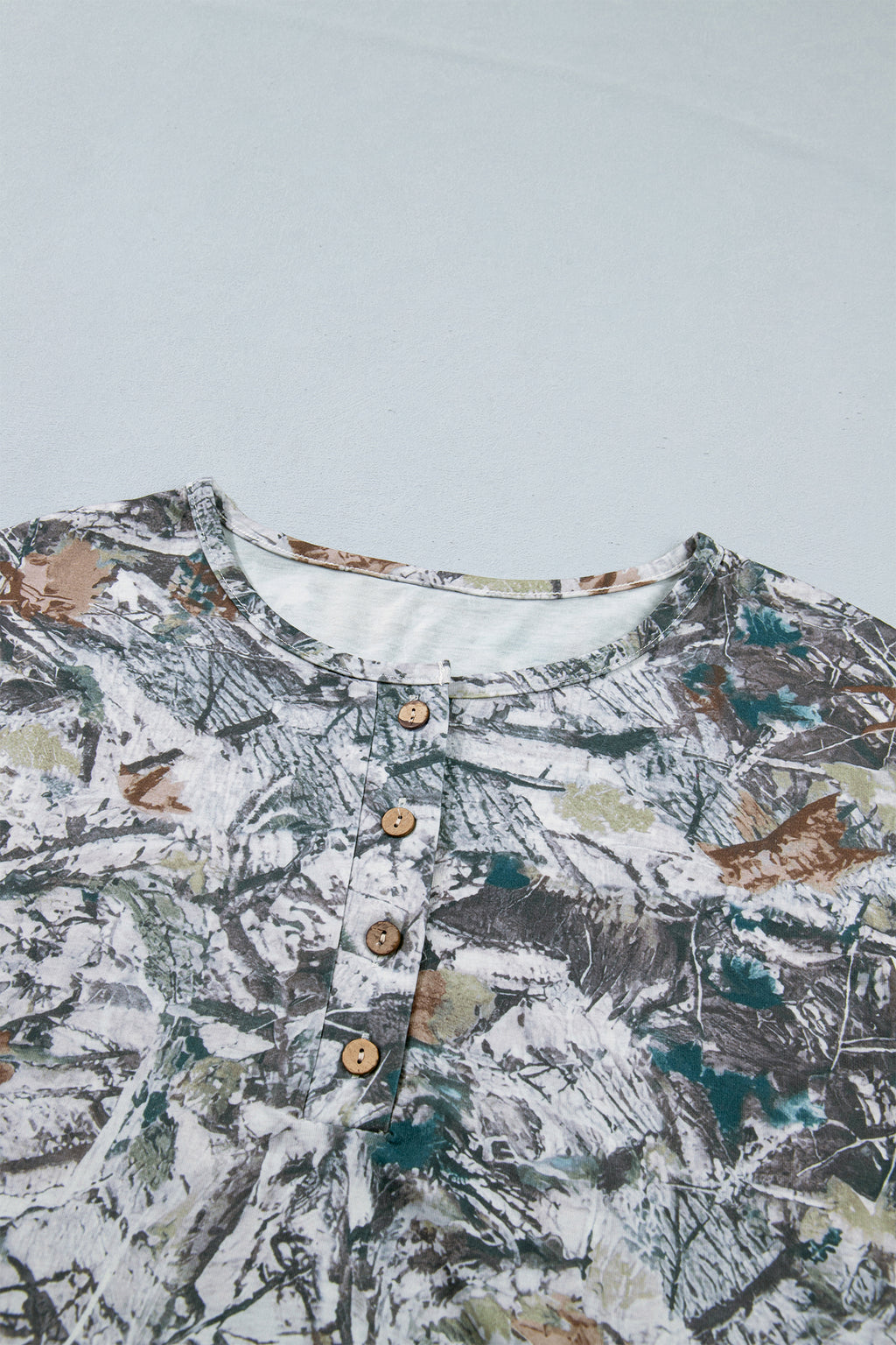 Grey Abstract Woodland Print Tunic Henley T Shirt