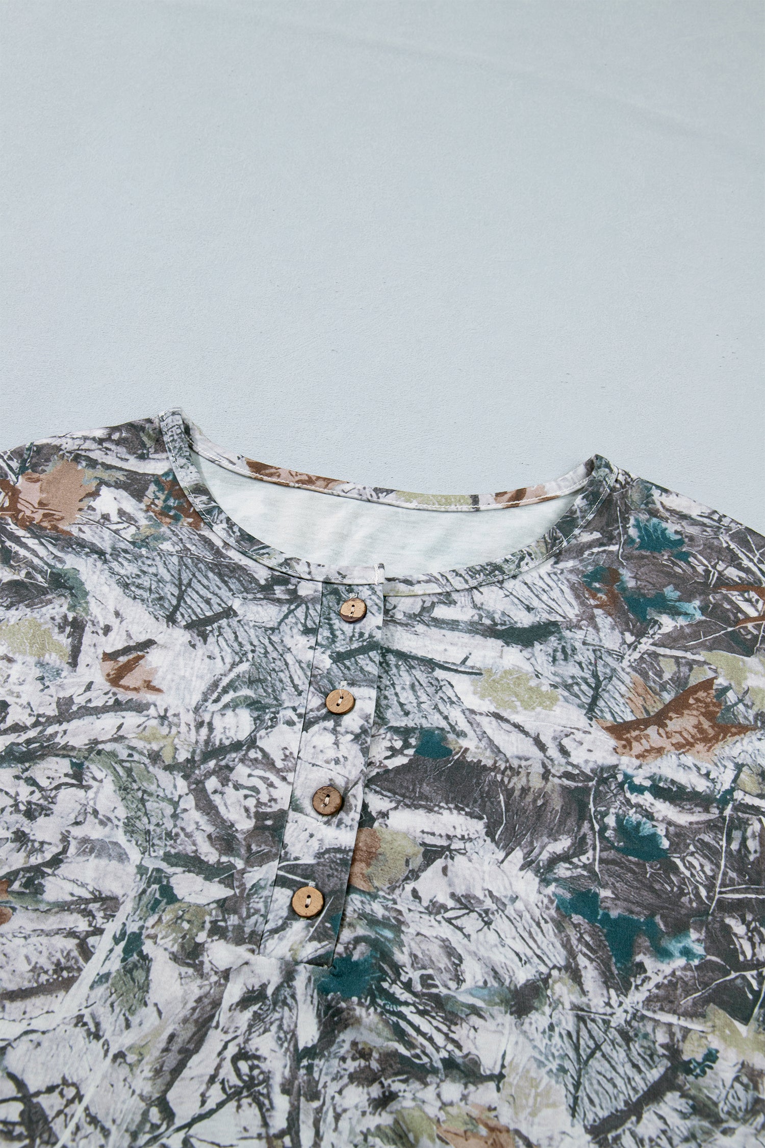 Grey Abstract Woodland Print Tunic Henley T Shirt