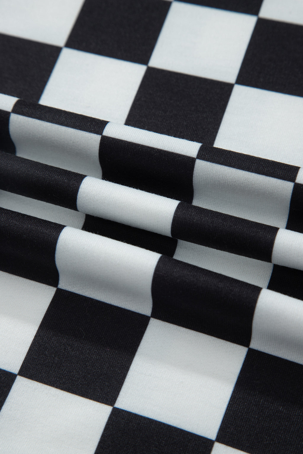 Checkered Print Colour Block Trim Mock Neck Short Set