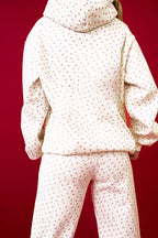 Pink Floral Print Kangaroo Pocket Hoodie Sheath Sweatpants Set